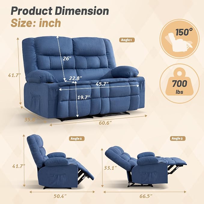 Loveseat Recliner Sofa, Big Large Reclining Sofa - Image 2