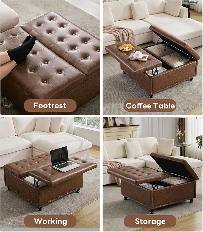 Tbfit Large Square Storage Ottoman Bench, Tufted Upholstered Coffee Table - Image 5