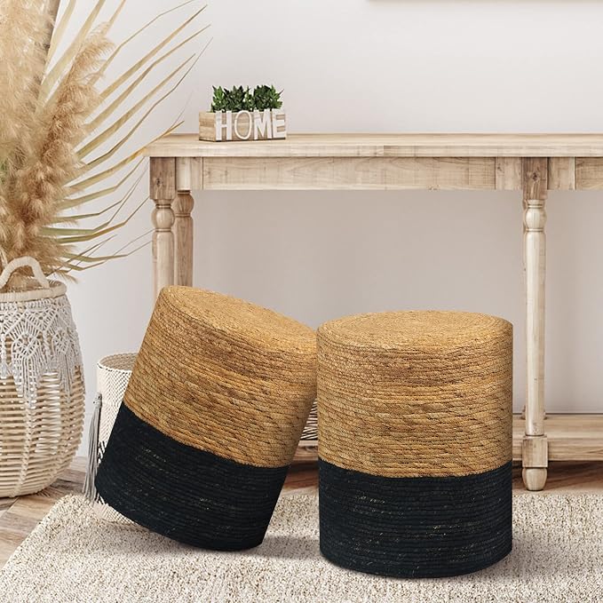 Wimarsbon Natural Seagrass Foot Stool, Hand Weaving Round Ottoman, - Image 9