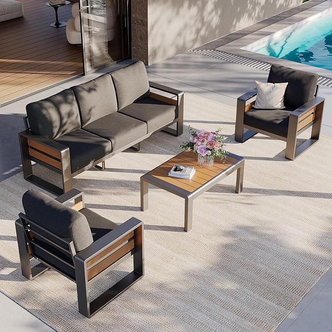 Aoxun Aluminum Patio Furniture Set, 5 Seats Sectional Metal Patio Furniture - Image 8