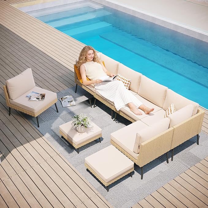 Aoxun 8-Piece Patio Furniture Set, Wicker Outdoor Furniture - Image 3