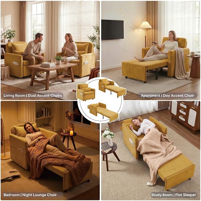 Iroomy 5-Level Adjustable Convertible Sleeper Chair, 3-in-1 Corduroy Pull Out - Image 6