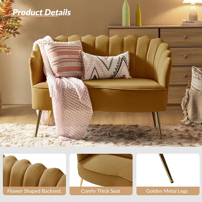 HULALA HOME Modern Velvet Loveseat Sofa - Image 4