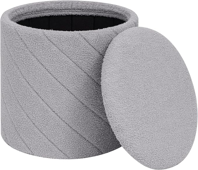PINPLUS Ottoman with Stroage Round Boucle Ottoman and Tray Sherpa Removable - Image 7