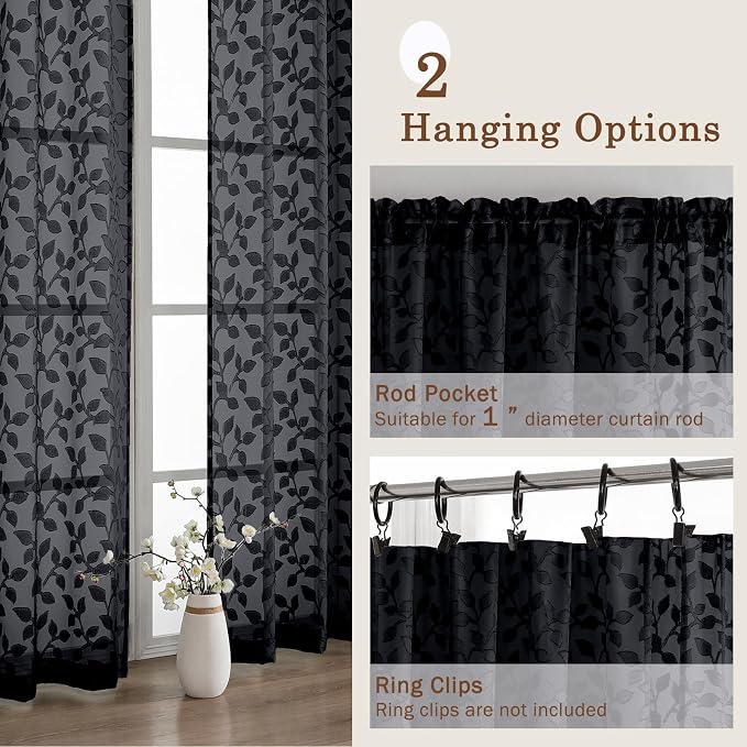 Chyhomenyc Black Sheer Curtains 84 Inch Length 2 Panels Set, Light Filtering - Image 5