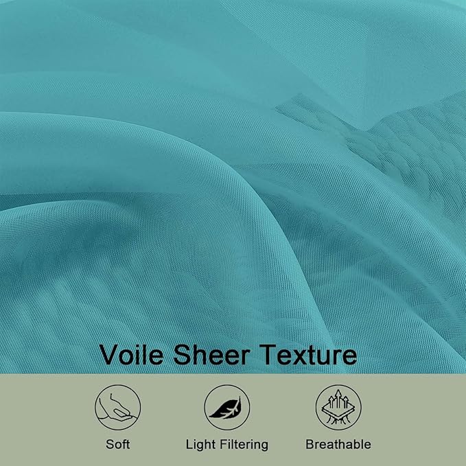 OWENIE Extra Long Turquoise Sheer Curtains 96 Inches Long 2 Panels Set - Image 5