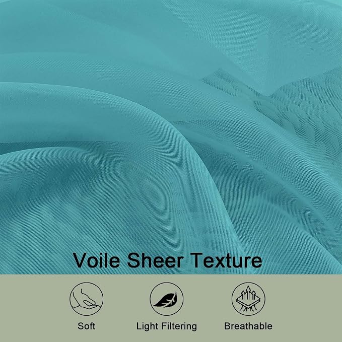OWENIE Turquoise Sheer Curtain 90 Inches Long 2 Panels Set, Solid Filmy Drapes - Image 5