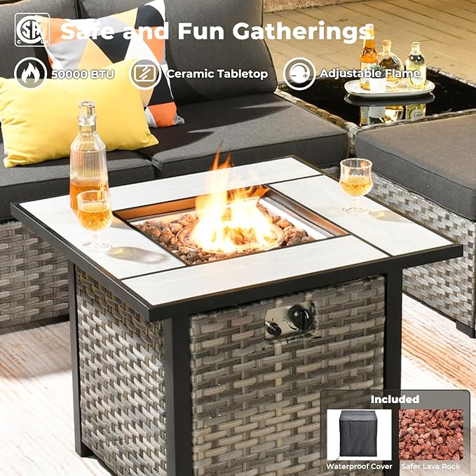 ovios 7 Pieces Patio Furniture Set, Outdoor Wicker Sectional Sofa - Image 6