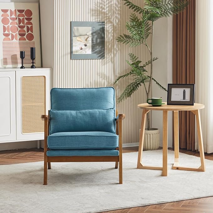 Karl home Accent Chair Wide Armrest Mid-Century Lounge Chair Linen Fabric - Image 5