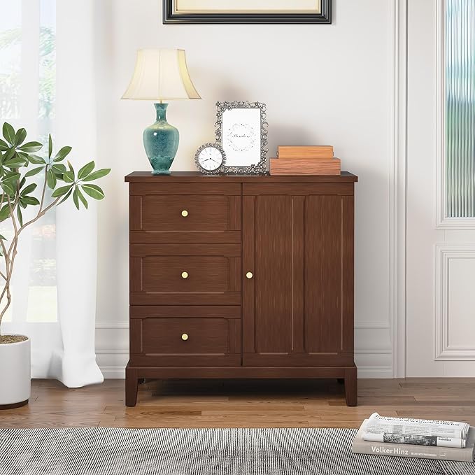 HLR Accent Cabinet with 3 Drawers and Door, Wooden Storage Cabinet with Shelves - Image 3