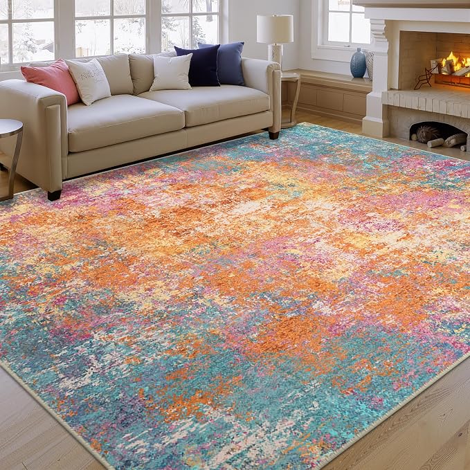 RELEANY Washable Area Rugs 9'x12' Non-Slip Modern Abstract Soft - Image 8