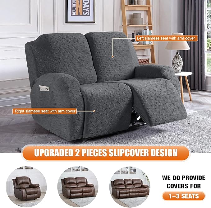 VANSOFY Oversized Recliner Cover, 2-Pieces Stretch Reclining Couch Cover - Image 3