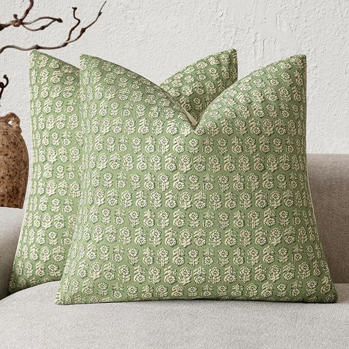 Foindtower Set of 2 Decorative Neutral Floral Print Throw Pillow Covers Vintage by Foindtower