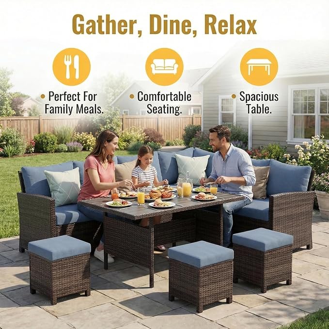 Wisteria Lane 7 Piece Patio Furniture Set, High Curved Back Wicker Patio - Image 3