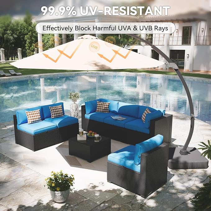 Aoxun Patio Furniture Set with Umbrella, 8 Piece Outdoor Sectional Sofas - Image 5