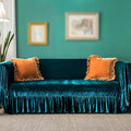GLORY SEASON Velvet Sofa Cover Soft Decorative Luxurious Solid Exquisite Ruffle by GLORYSEASON