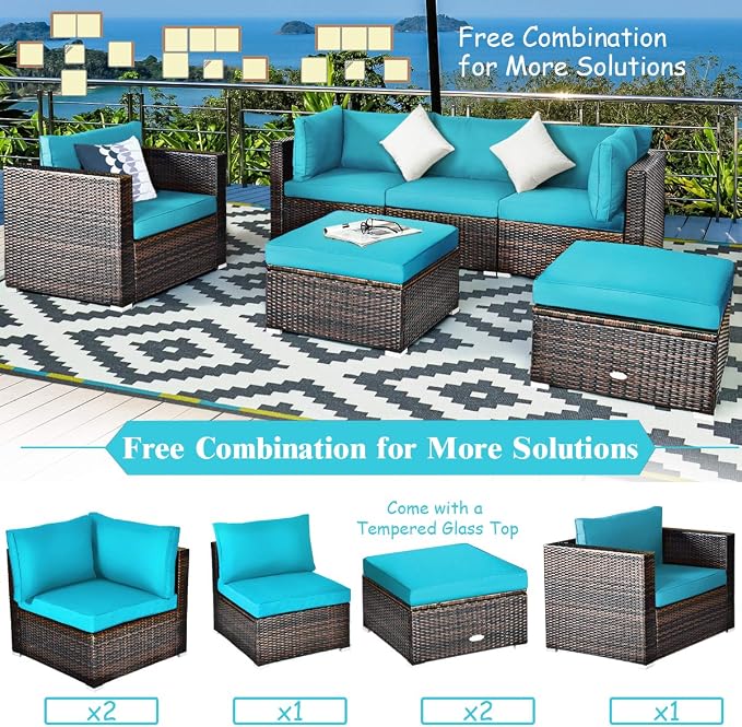 Tangkula 6 Pieces Wicker Patio Furniture Set, PE Rattan Outdoor Sectional - Image 5