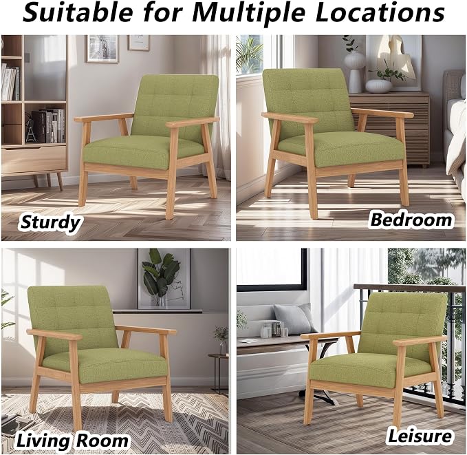 Modern Accent Chair with Wooden Table, Upholstered Linen Fabric Leisure Side - Image 8