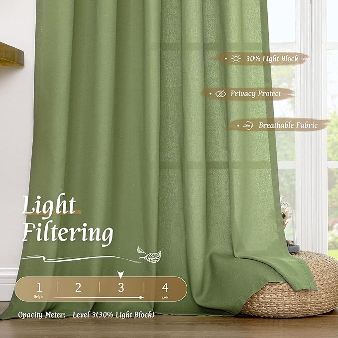 LAMIT 48 Inch Linen Curtains 2 Panels, Soft Faux Linen Light Filtering Panels - Image 4