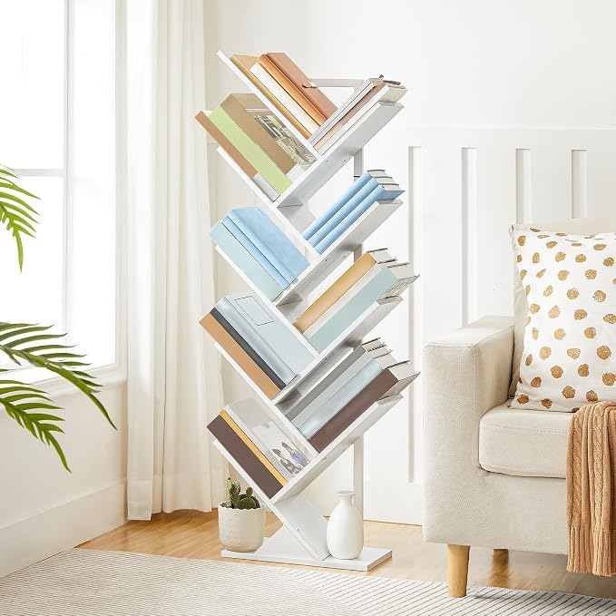 HOOBRO Tree Bookshelf, 9-Tier Bookcase Wooden Shelves, Floor Standing Storage - Image 2