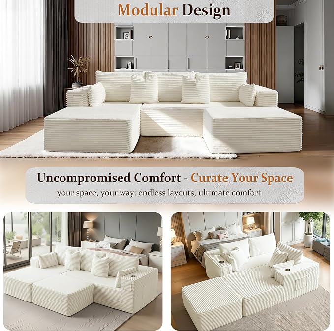 108" Cloud Sectional Couch, Comfort U Shaped Boneless Couch - Image 6