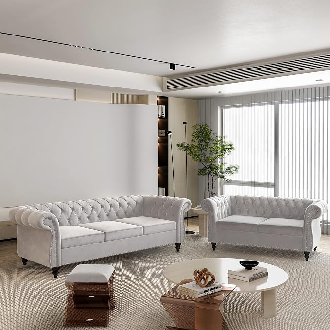 QHITTY 2 Piece Living Room Set, Sectional Chesterfield Sofa Chair Contemporary by QHITTYFurnitureLife