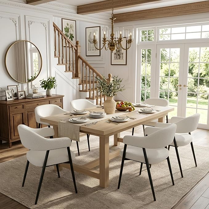 HNY Modern Dining Room Arm Chairs Set of 2, Mid-Century White Faux Sherpa - Image 9