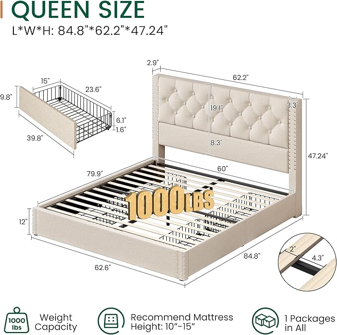 LARMACE Queen Size Bed Frame - Image 2