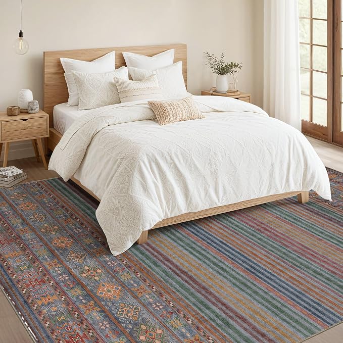 Nakagishi 8X10 Area Rugs Living Room: Washable Large Vintage Rug Neutral - Image 5