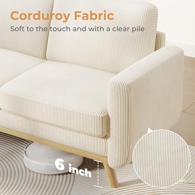 Vesgantti 68" Loveseat Sofa Beige, Comfy Corduroy Couch - Image 5