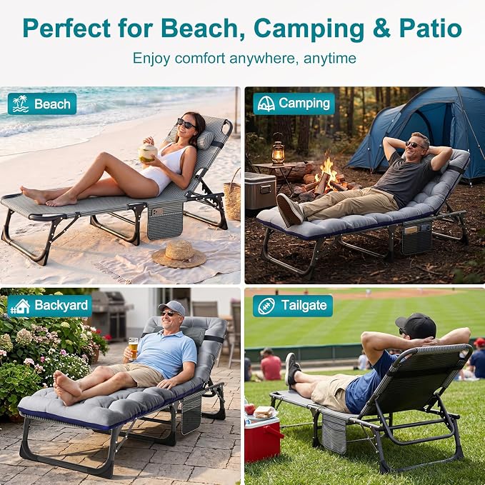 ABORON 2PK Heavy Duty Tanning Chair, 5-Gear Outdoor Folding Chaise Lounge Chair - Image 5