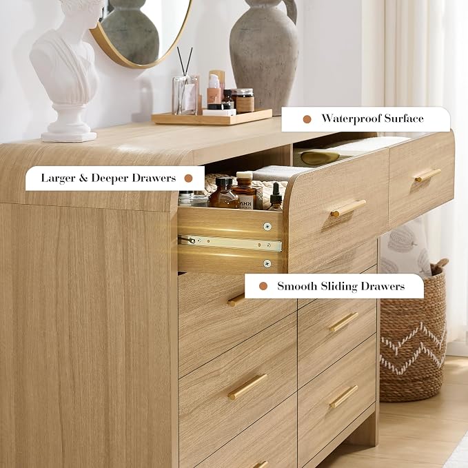 Curved 8-Drawer Dresser for Bedroom, 53.82" Wide Modern Chest of Drawers - Image 7