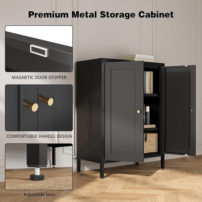 Bevivog Small Bathroom Storage Cabinet, Metal Floor Cabinets Sideboard - Image 5