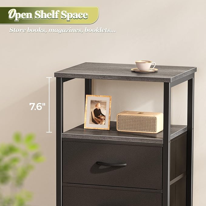 Huuger Night Stand with 2 Drawers, Bed Side Table with Open Shelf, Wooden Top - Image 8