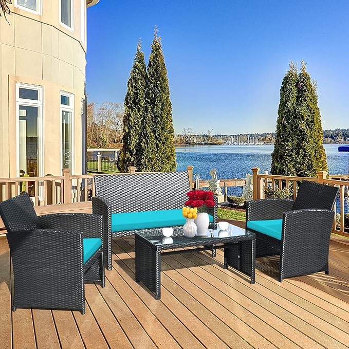 Tangkula 8 Pieces Patio Wicker Conversation Furniture Set, Patiojoy Sofa & - Image 3