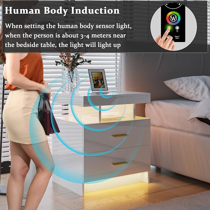 HNEBC Auto LED Nightstand with Wireless Charging Station & USB Ports, High - Image 6