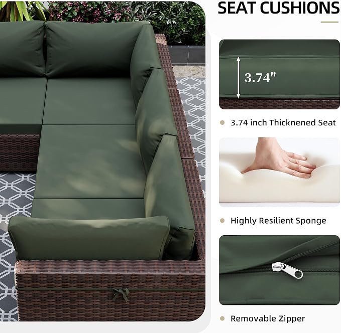 UPHA 9 Pieces Patio Furniture Sets, Wicker Outdoor Sectional Sofa Couch - Image 5