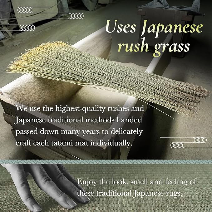 FULI Japanese Tatami Mattress, Foldable Igusa Rush Grass Tatami Rug, Natural - Image 4