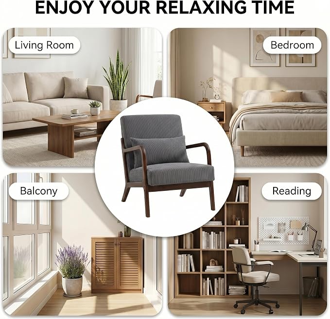 Mid Century Modern Accent Chair, Upholstered Corduroy Armchair - Image 5