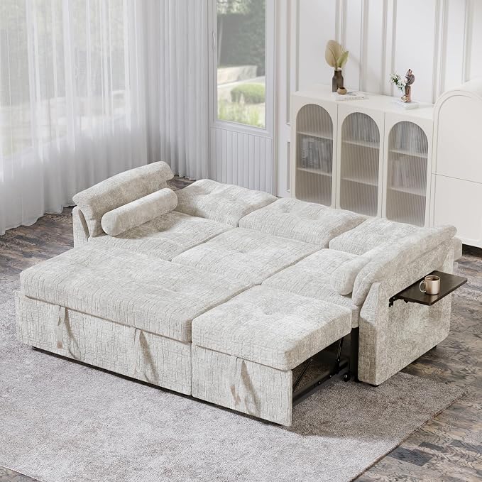 Convertible Sleeper Sofa Bed, 63 Inch Chenille Pull Out Couch - Image 9