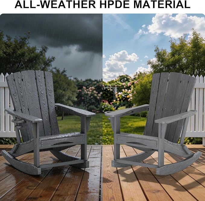 Adirondack Rocking Chair with Retractable Ottoman, Outdoor Folding Adirondack - Image 6