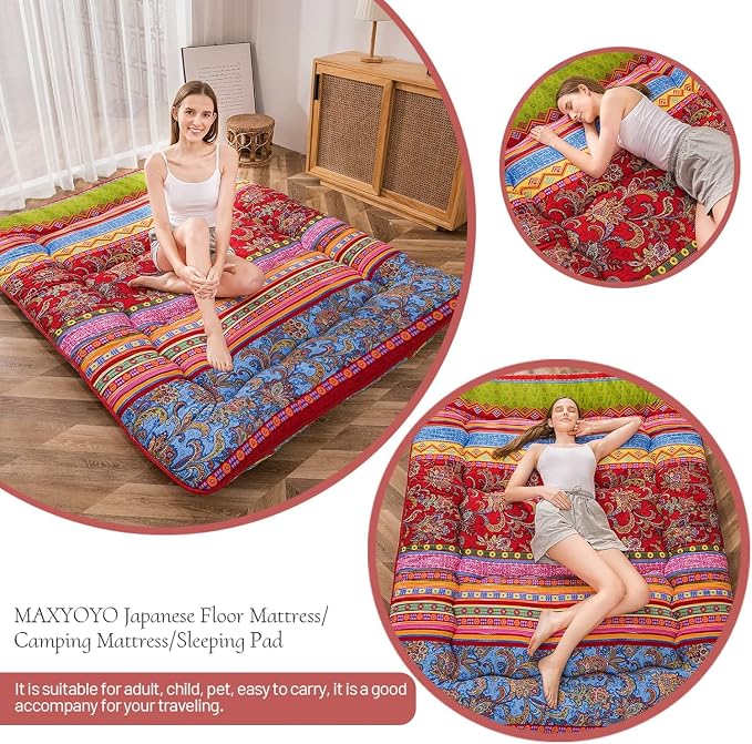 MAXYOYO Bohemian Retro Floor Mattress Vintage Floral Japanese Futon Mattress - Image 4