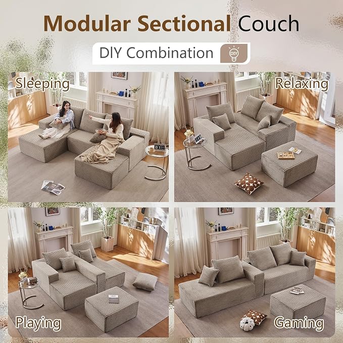 107" Cloud Modular Sectional Couches, Modern Convertible U Shaped Couch - Image 3