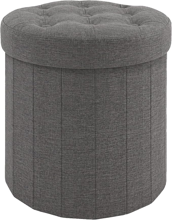 CAROLMADE Round Storage Ottoman, Linen Folding Footrest Stool by CAROLMADE