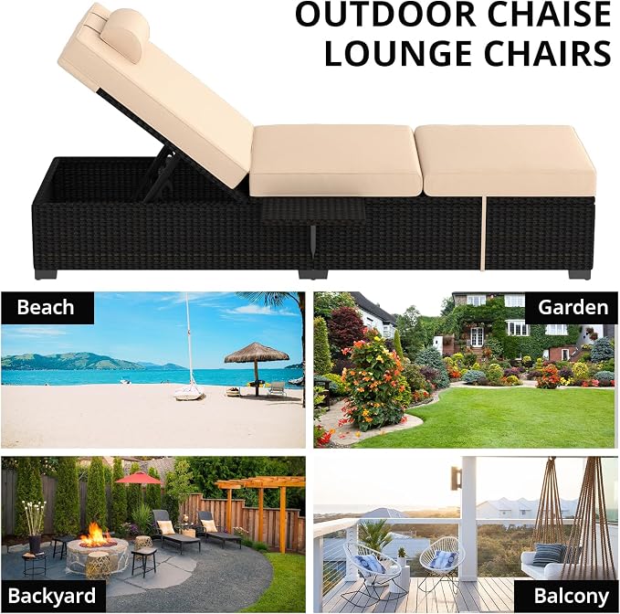 PeakPursuit Patio Lounge Chairs, Outdoor PE Wicker Chaise Lounge Set of 2 - Image 7