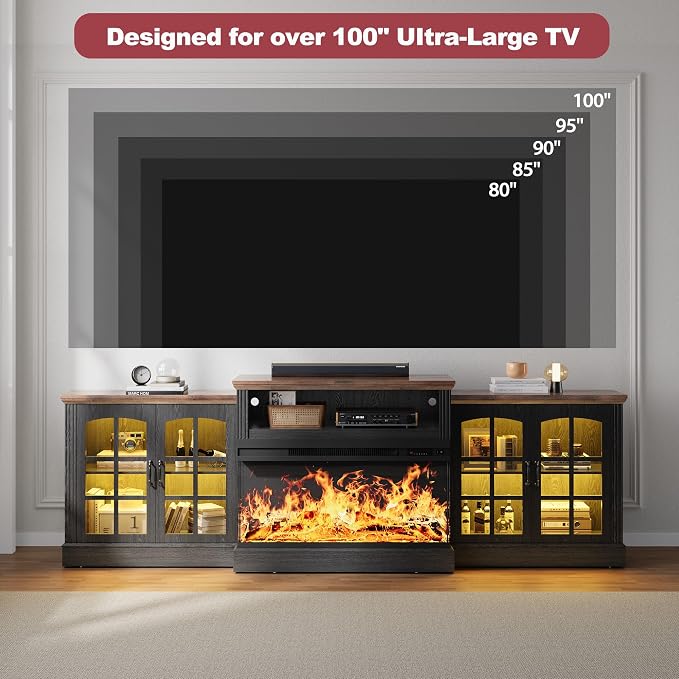 97" Fireplace TV Stand with 36" Electric Fireplace, Farmhouse Entertainment - Image 8