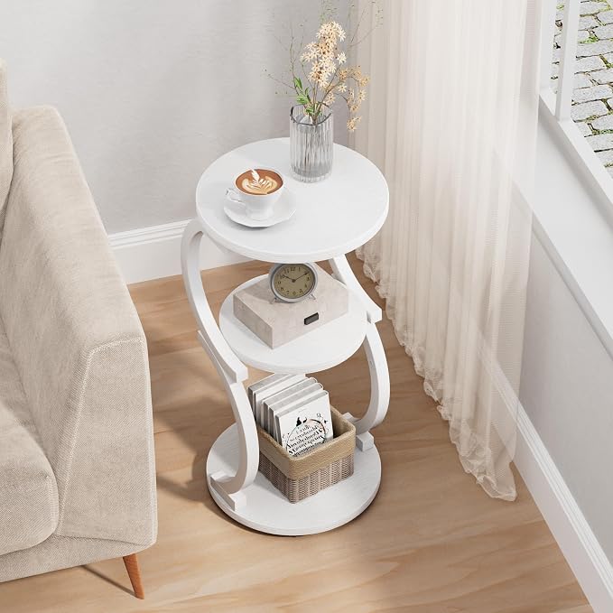 JUSTOGO Small Round Side Table, 3-Tier End Table - Image 4