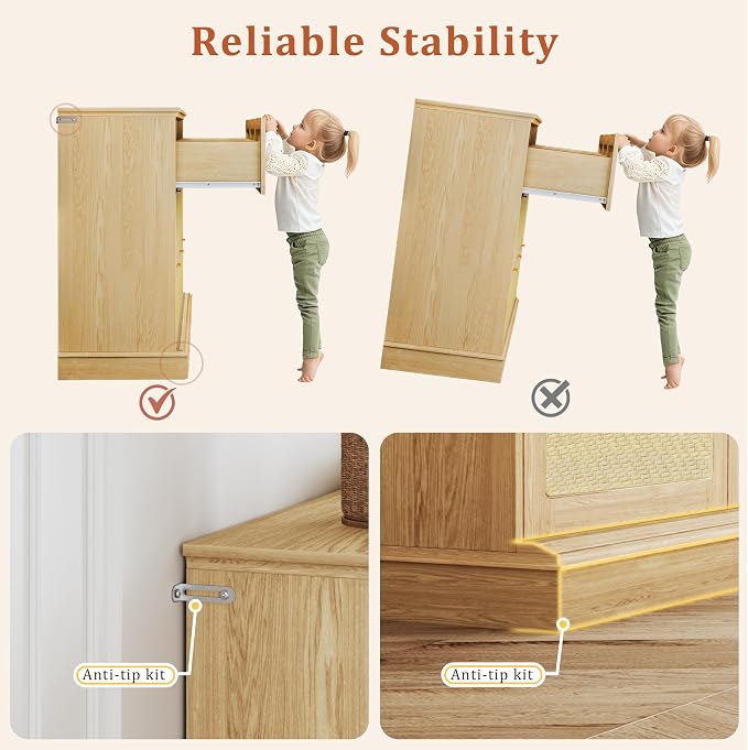 HUAHUU 9 Drawer Dresser for Bedroom, 60 Inch Long Dressers & Rattan Chest of - Image 8