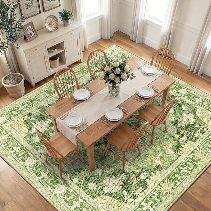 RELEANY Area Rugs Square 10ft Washable Non-Slip, Floral Vintage Distress Print by RELEANY