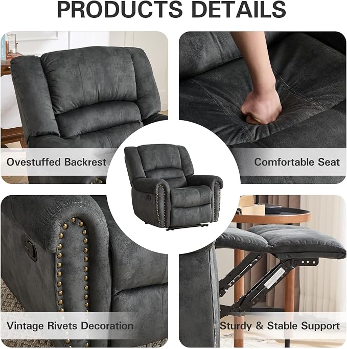 CANMOV Manual Recliner Chair, Classic and Traditional Fabric Recliner Chair - Image 3